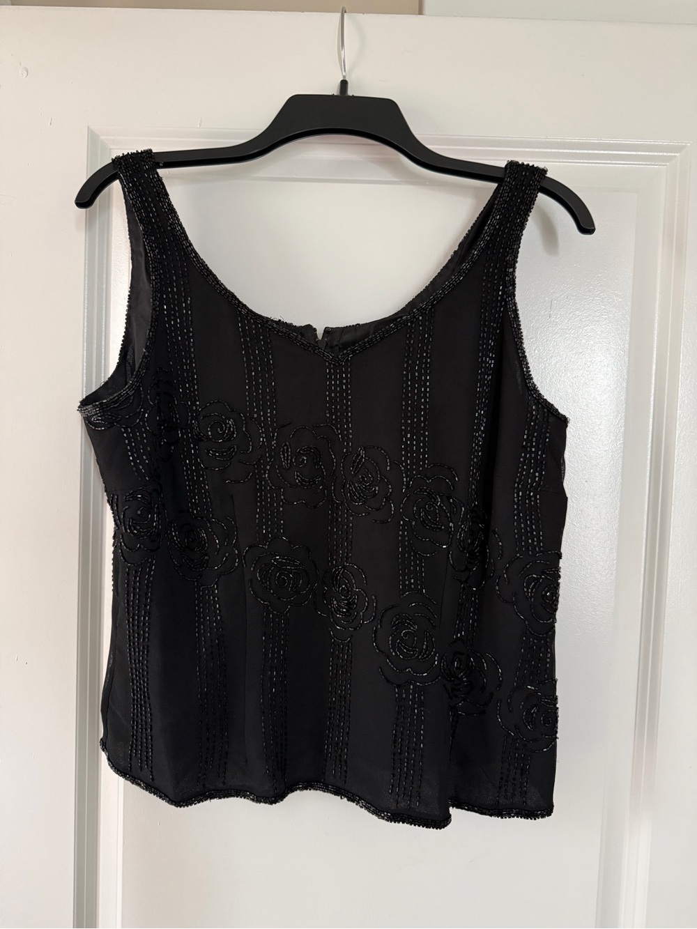 J Kara Black Beaded Floral Tank